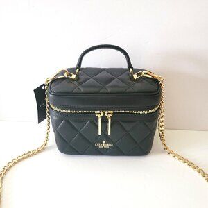 Kate Spade KK581 Carey Smooth Quilted Trunk Crossbody Handbag Black Leather